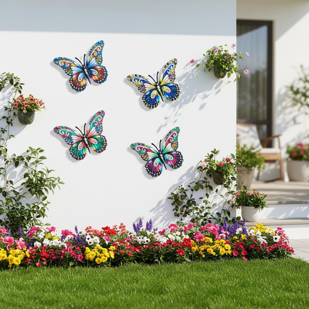 Metal Butterfly Wall Decor, Modern Cute Outdoor Fence Art, Home Hanging Decoration
